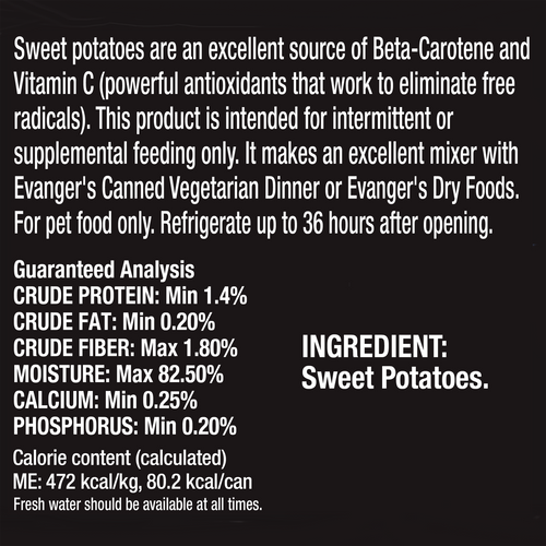 Evanger's Complements Grain Free Sweet Potato for Dogs & Cats 12.5 oz