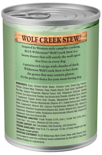 Blue Buffalo Wilderness Wolf Creek Stew Hearty Duck Stew Canned Dog Food